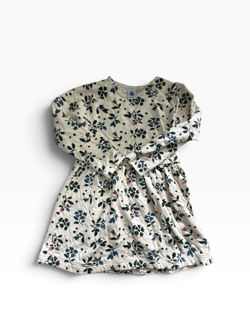 Petit Bateau Girls Floral Long Sleeve Cotton Dress Size 4 Years 104 cm